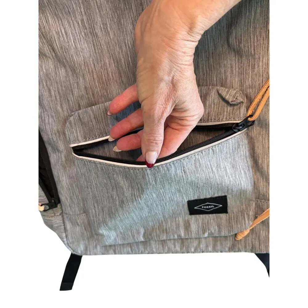 NWT Fossil Gray Estate Backpack RFID Protection Zip Pouch Minimalist Tech Style